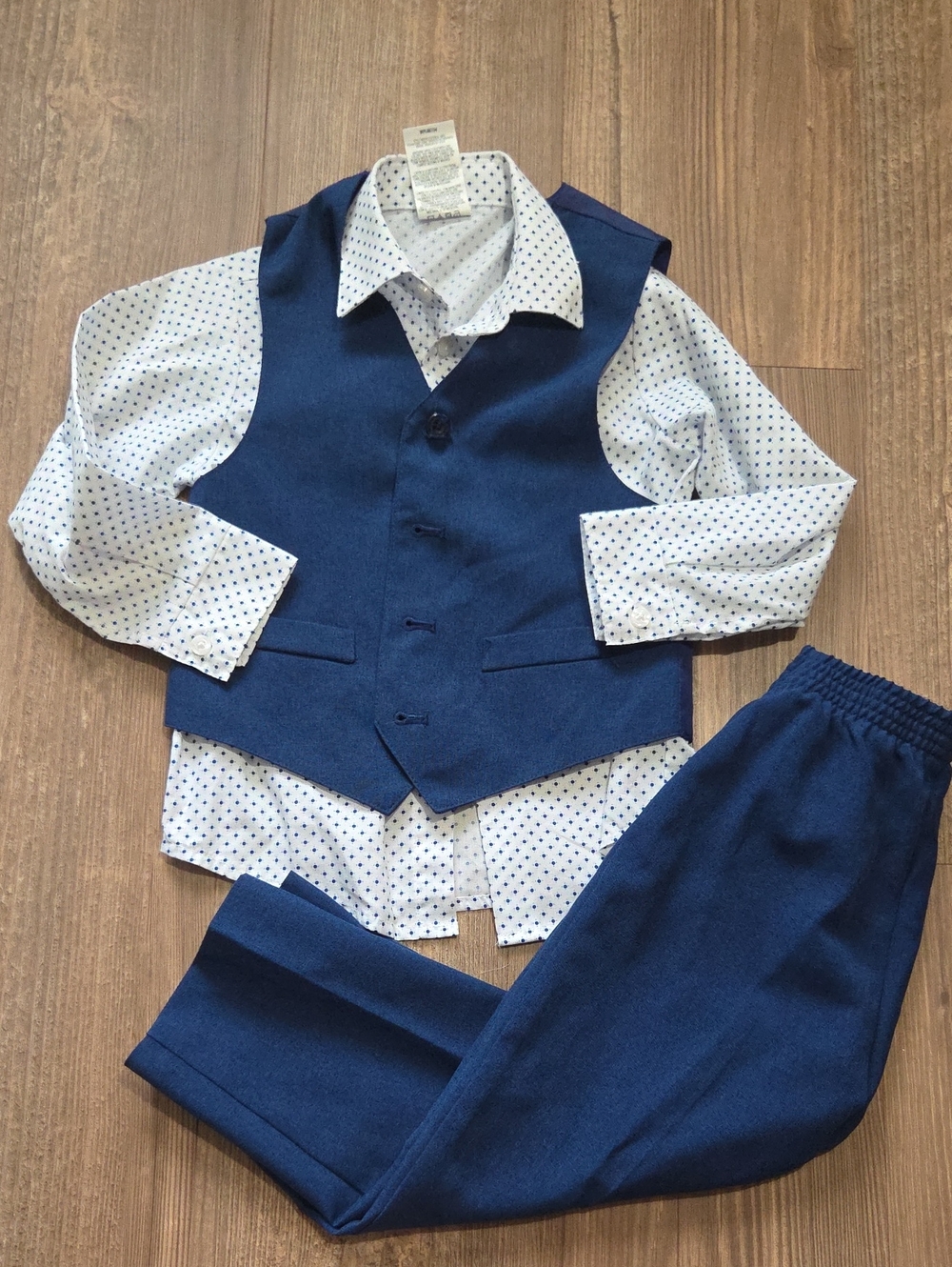 Boys Van Heusen Navy Blue Dress Vest, Shirt & Pants Set